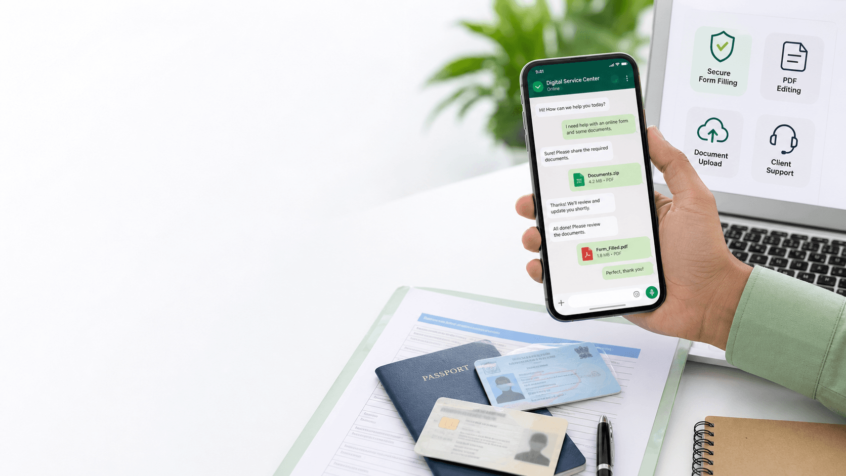 Remote digital document support through a smartphone and online files